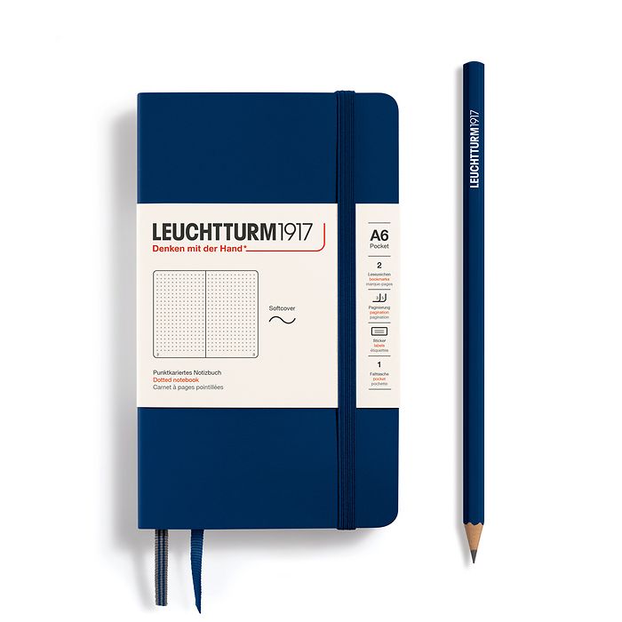 LEUCHTTURM1917 Notebook Pocket (A6) Dotted, Softcover, 121 Numbered Pages - Navy