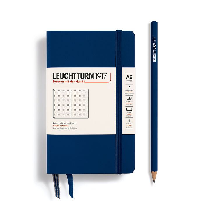 LEUCHTTURM1917 Notebook Pocket (A6) Hardcover, 185 Numbered Pages, Dotted - Navy Blue