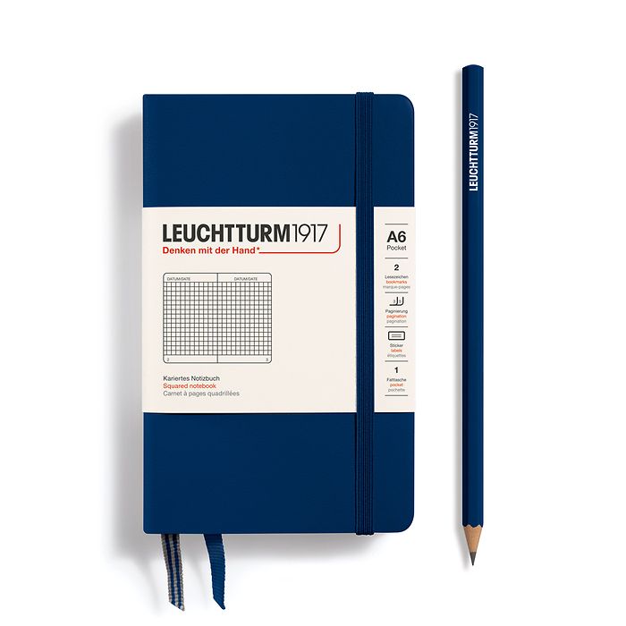 LEUCHTTURM1917 Notebook Pocket (A6) Hardcover, 185 Numbered Pages, Squared - Navy Blue