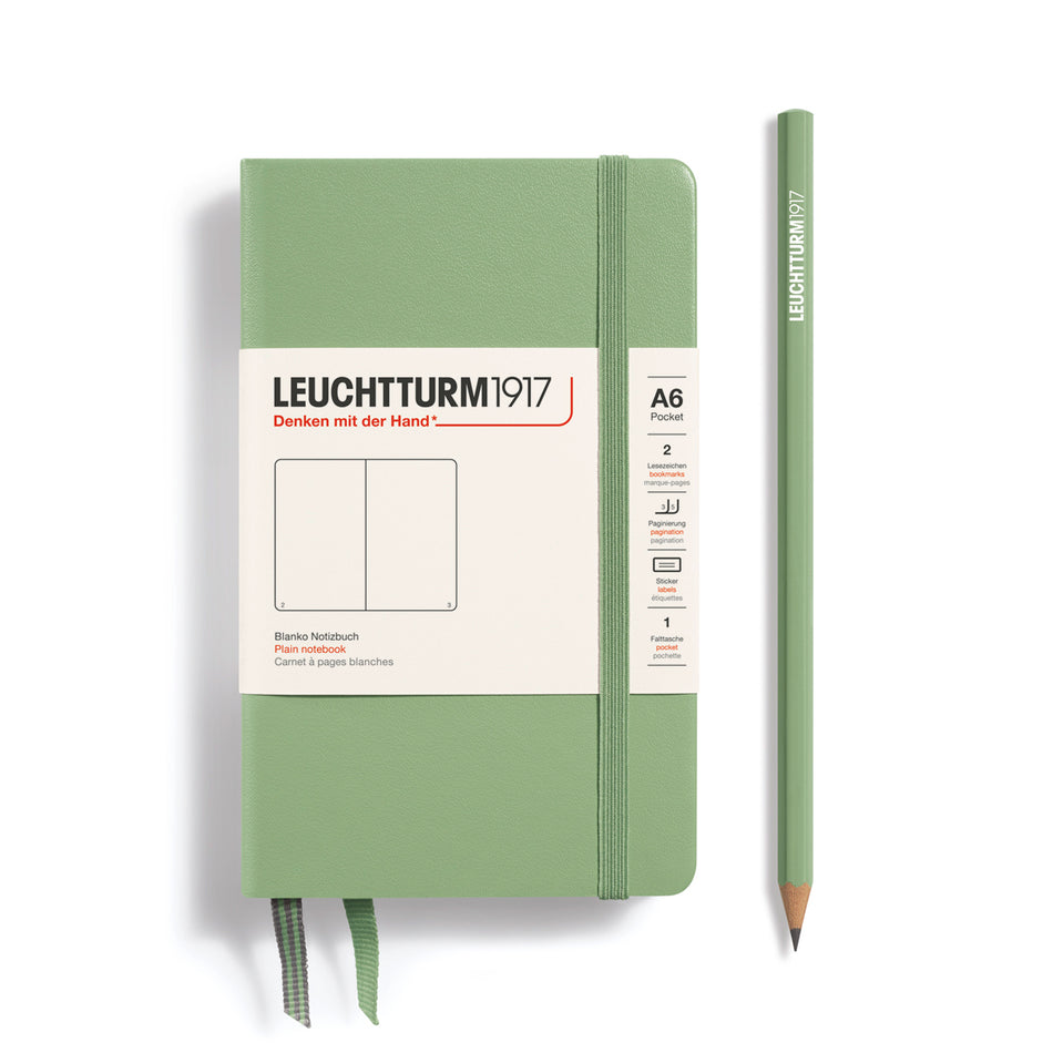 LEUCHTTURM1917 Notebook Softcover Pocket (A6), 123 pages, Plain - Sage Green