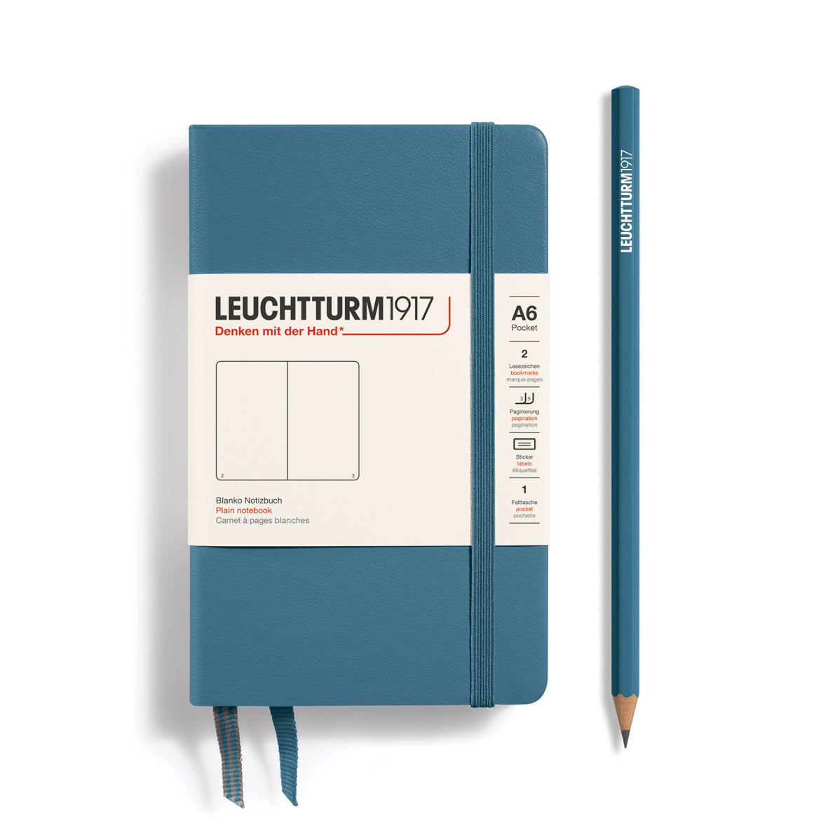 LEUCHTTURM1917 Notebook Hardcover Pocket (A6), 187 pages, Plain - Stone Blue