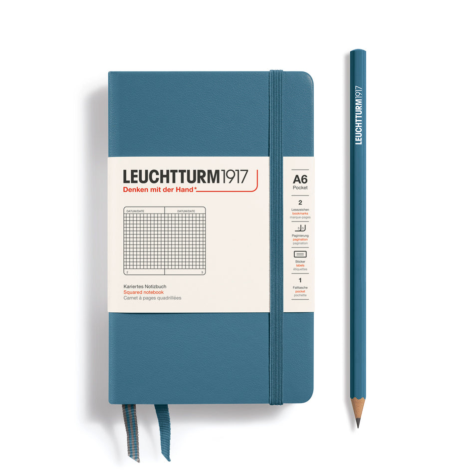 LEUCHTTURM1917 Notebook Hardcover Pocket (A6), 187 pages, Squared - Stone Blue
