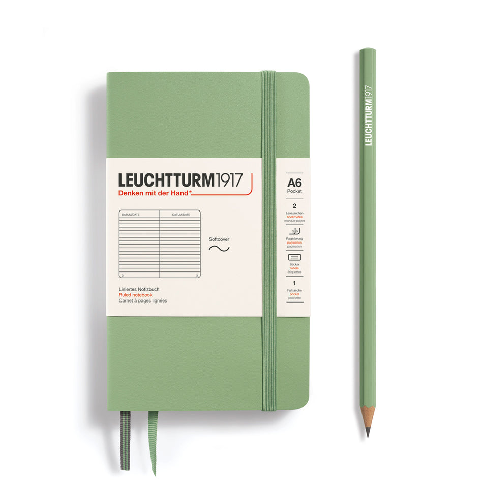 Leuchtturm1917 Sage, Pocket (A6), Softcover, 123 p., ruled