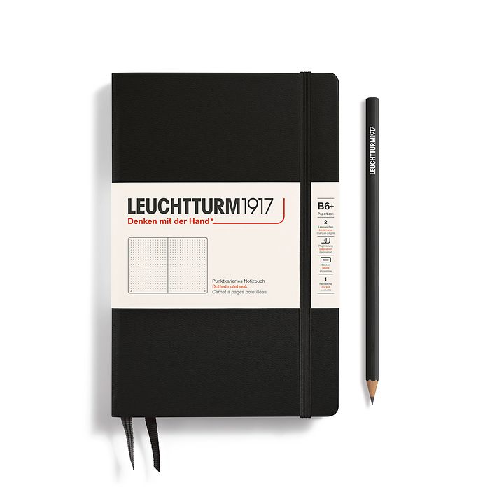 LEUCHTTURM1917 Notebook Paperback (B6+), Hardcover, 219 numbered pages, Dotted - Black