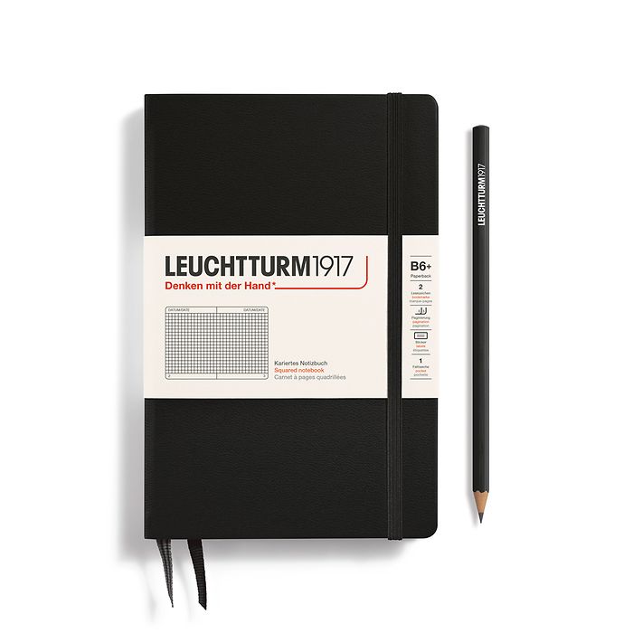LEUCHTTURM1917 Notebook Paperback (B6+), Hardcover, Squared, 219 numbered pages - Black