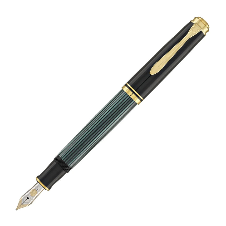 Pelikan Souverän M 800 Fountain Pen - Black/Green with Gold Accents