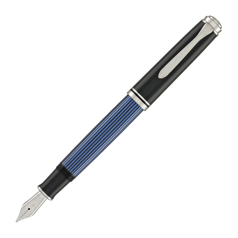 Pelikan Souverän M 805 Fountain Pen - Black/Blue with Silver Accents