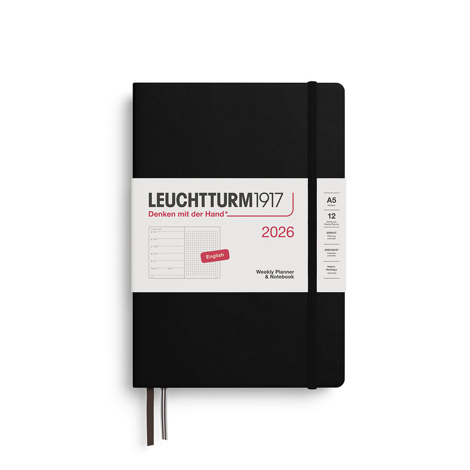 Leuchtturm1917 2026 A5 Weekly Planner & Notebook Dotted - Black