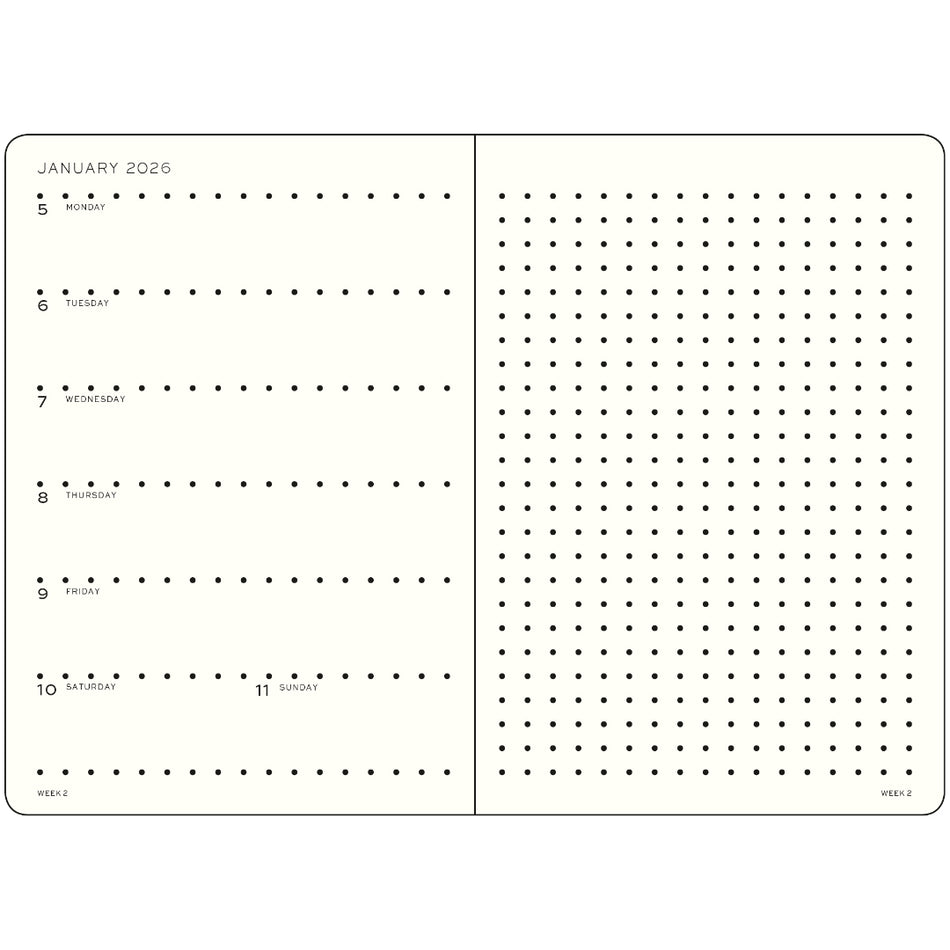Leuchtturm1917 2026 Wallet Weekly Planner & Notebook Dotted - Black