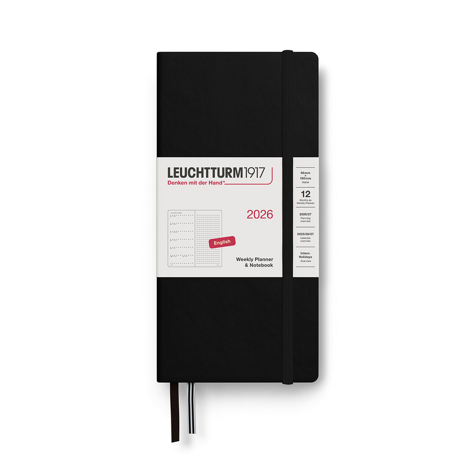 Leuchtturm1917 2026 Wallet Weekly Planner & Notebook Dotted - Black
