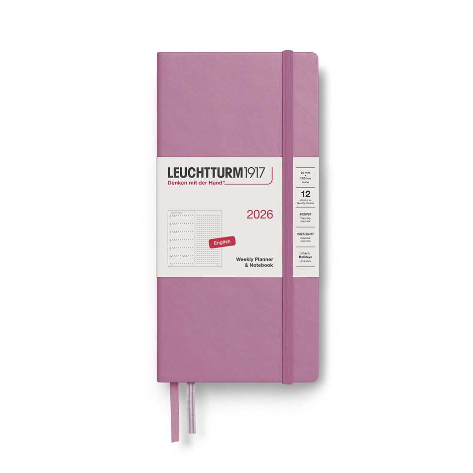 Leuchtturm1917 2026 Wallet Weekly Planner & Notebook Dotted - Dusty Rose