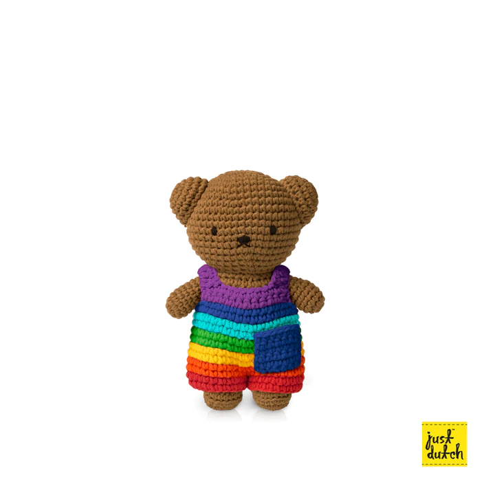 Just Dutch Hand Crocheted Toys - Boris with Rainbow Overalls