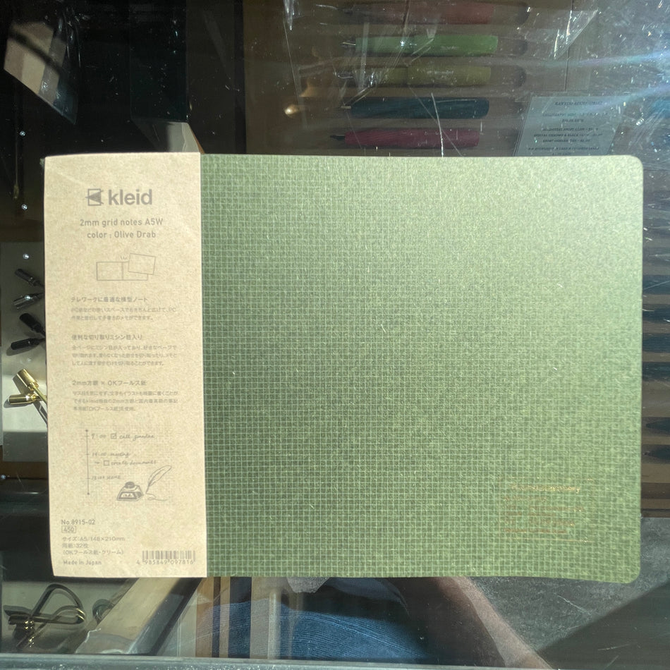 Kleid Stationery Horizontal 2mm Grid Notebook - Olive with White Paper