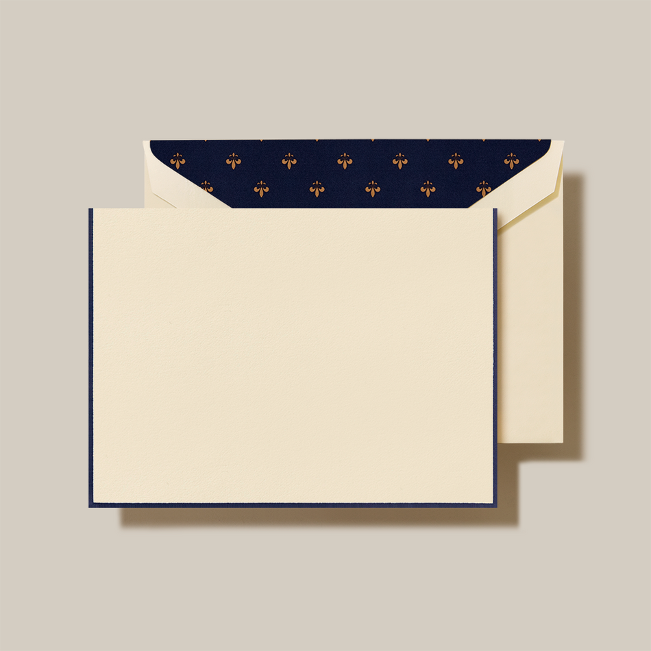 Crane Navy Bordered Notes with Fleur de Lis Envelope Liner