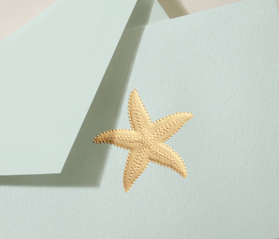 Hand Engraved Starfish Notes on Beach Glass Kid Finish Paper Stationery Set