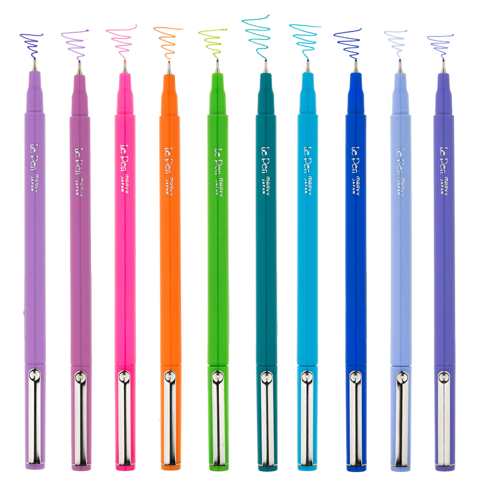 Le Pen Fine Felt Tip Marker Set - Bright Color Collection (10 Pieces)