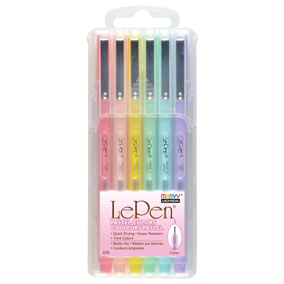 Le Pen Fine Felt Tip Marker Set - Pastel Colors Collection (6 Pieces)