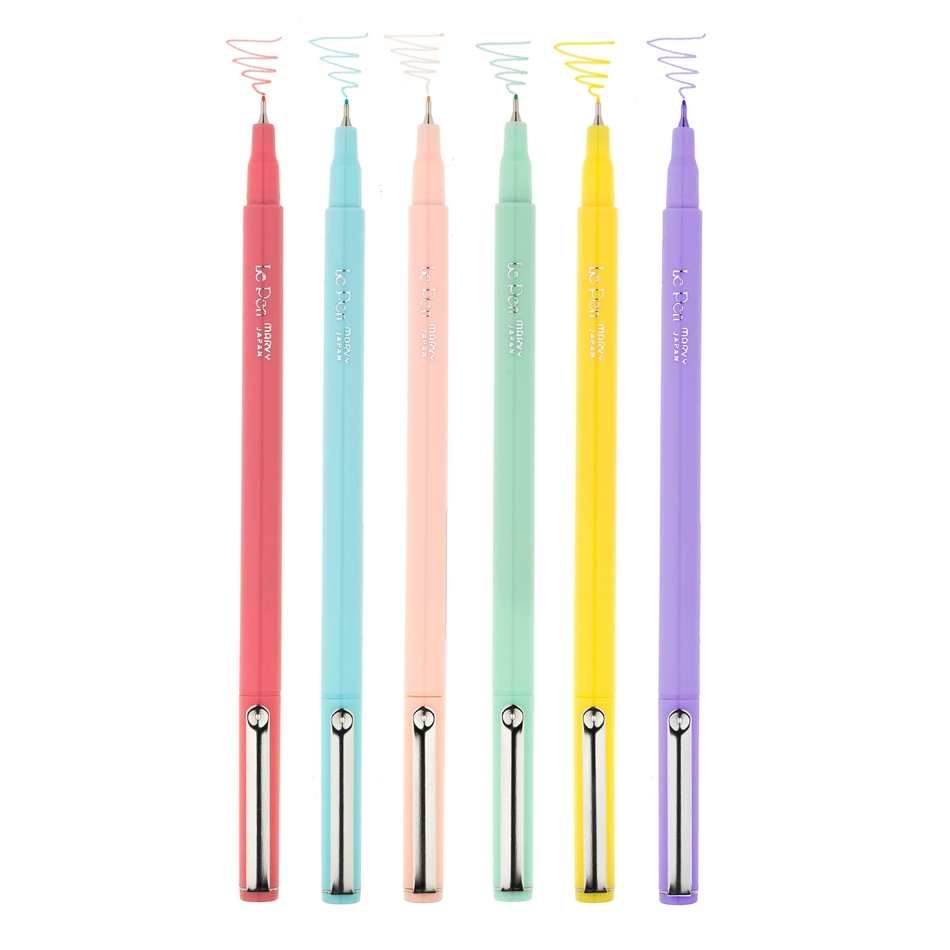 Le Pen Fine Felt Tip Marker Set - Pastel Colors Collection (6 Pieces)