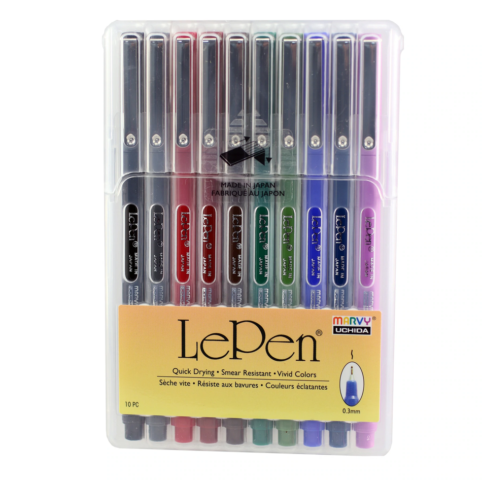 Le Pen Fine Felt Tip Marker Set - Dark Colors Collection (10 Pieces)