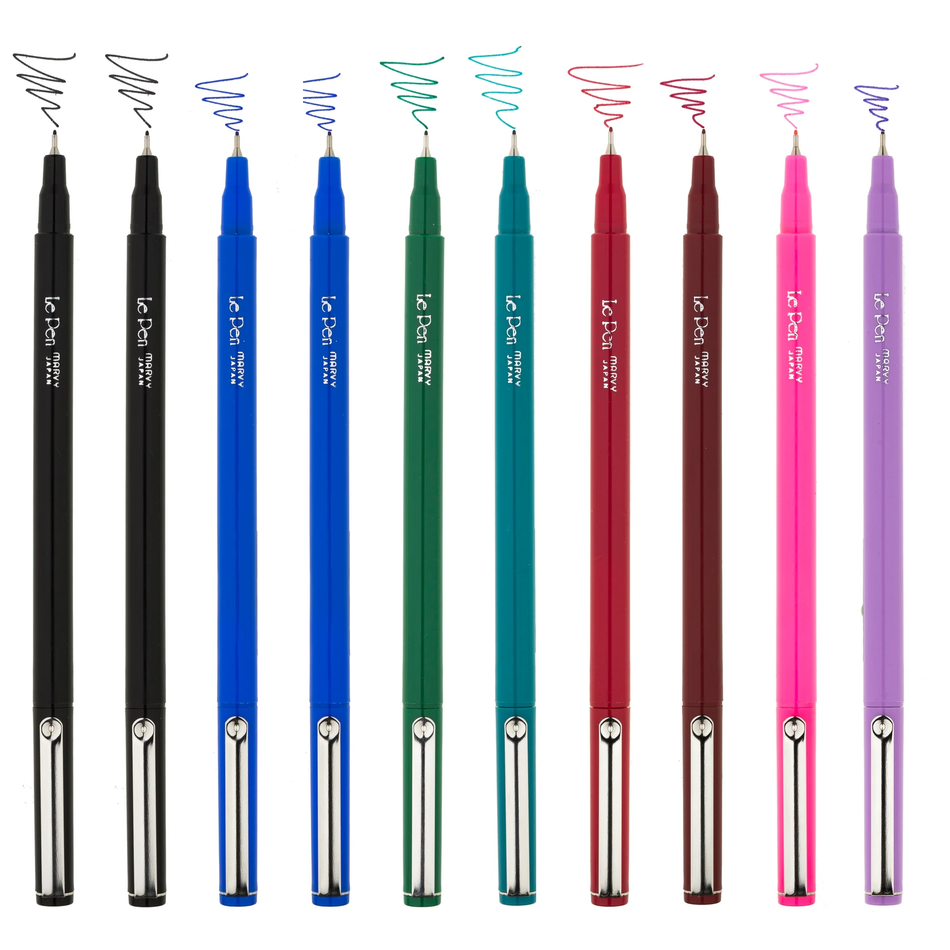 Le Pen Fine Felt Tip Marker Set - Basic Colors Collection (10 Pieces)