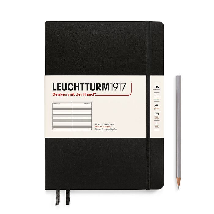 Leuchtturm1917 Hardcover Notebook B5 Lined/Ruled - Black