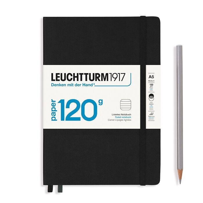 Leuchtturm1917 120g Premium Quality Paper Lined A5 Hardcover Notebook - Black