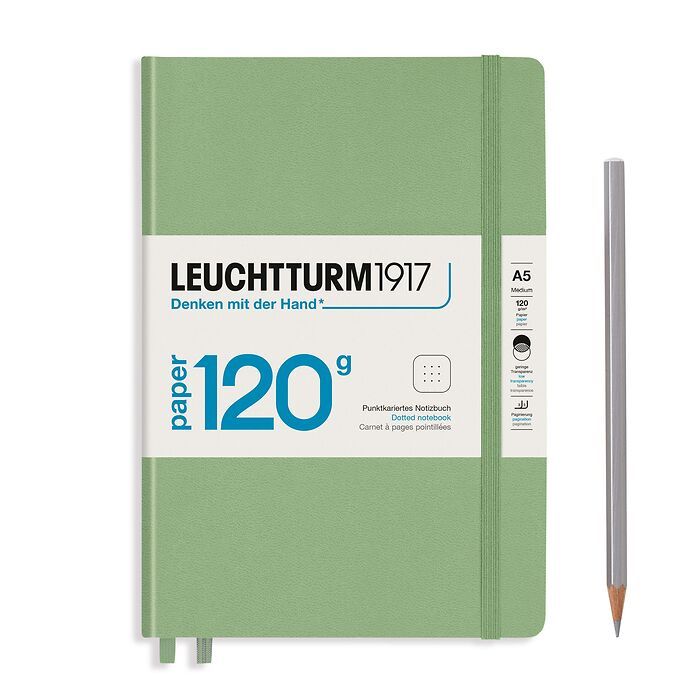 LEUCHTTURM1917 120g Premium Quality Paper Dot Grid A5 Hardcover Notebook - Sage Green