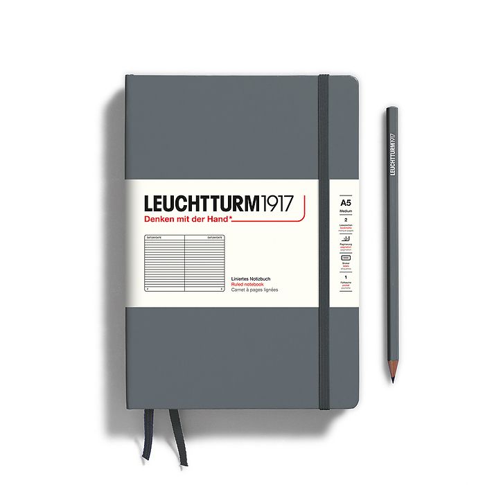 LEUCHTTURM1917 Hardcover Notebook Medium A5 Ruled - Anthracite Gray