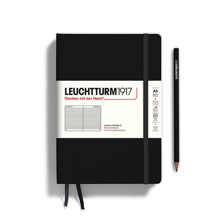 Leuchtturm1917 Hardcover Notebook Medium A5 Ruled  - Black