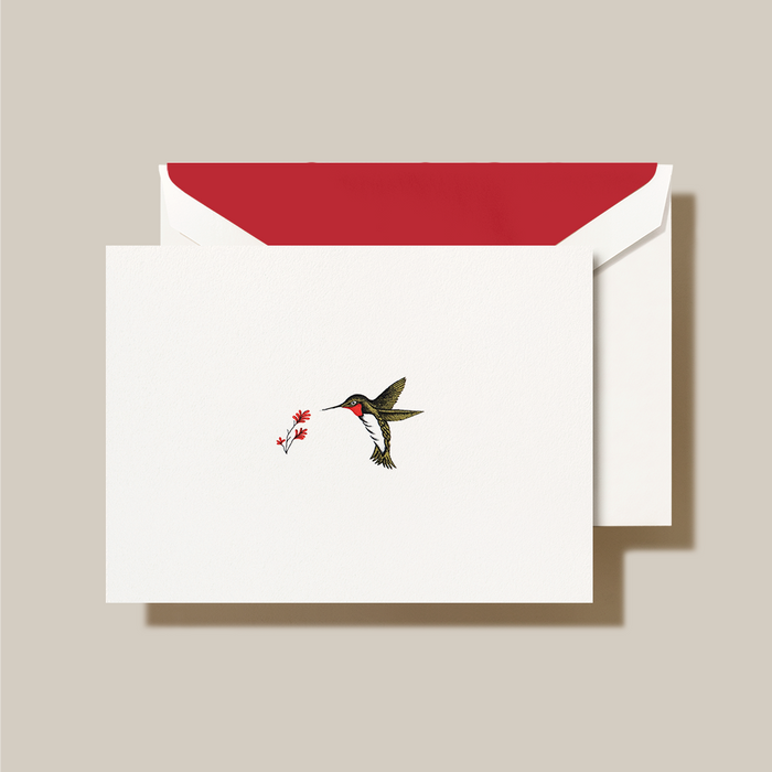 Hand Engraved Humming Bird Notes on Pearl White Kid Finish Stationery Set